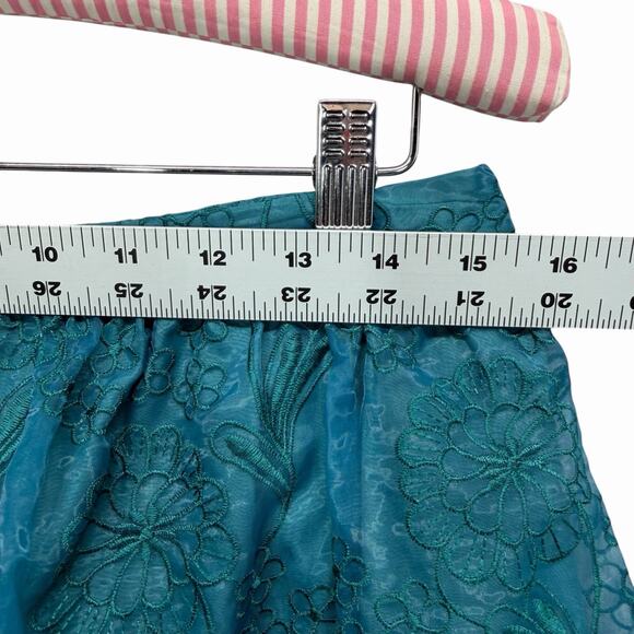 Yoana Baraschi A-Line Skirt Womens Sz 8 Teal 3D Floral Embroidered Mesh Lined - Picture 4 of 9